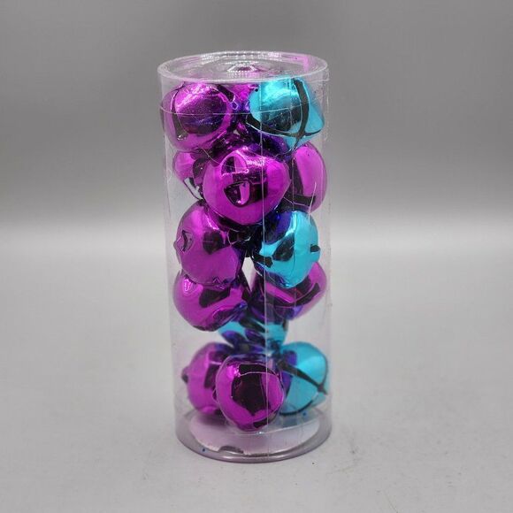 ASHLAND Christmas Tiny Treasures Jingle Bells 15 Pc 1.1 inch Purple Blue Craft - Picture 1 of 3